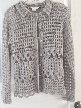 Vintage Votre Nom Mohair Crochet Cardigan Sage Grey Sz S